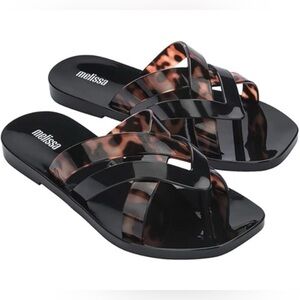 Melissa Lana Flat Jelly Sandals | Black Tortoiseshell | Size 9